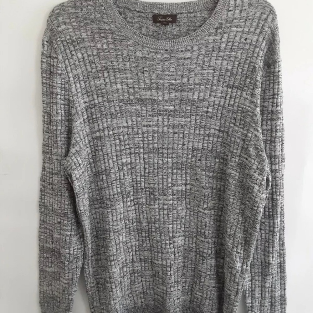 Tasso Elba Men.  2XL White Black
Combo Basket Weave Round Neck
Pullover Sweater